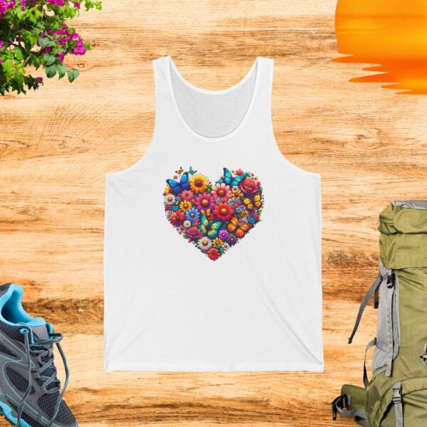 Floral Tank Top - Heart Made of Flowers Design - Image 2