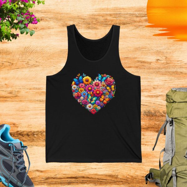 Floral Tank Top - Heart Made of Flowers Design - Image 3